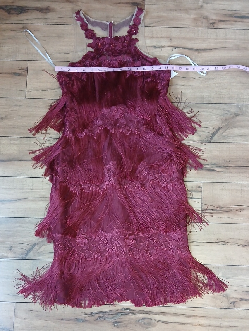 New Women's Fringed Wine Embroidered Cocktail Dress By Marchesa Notte. Size 2 - Picture 16 of 16